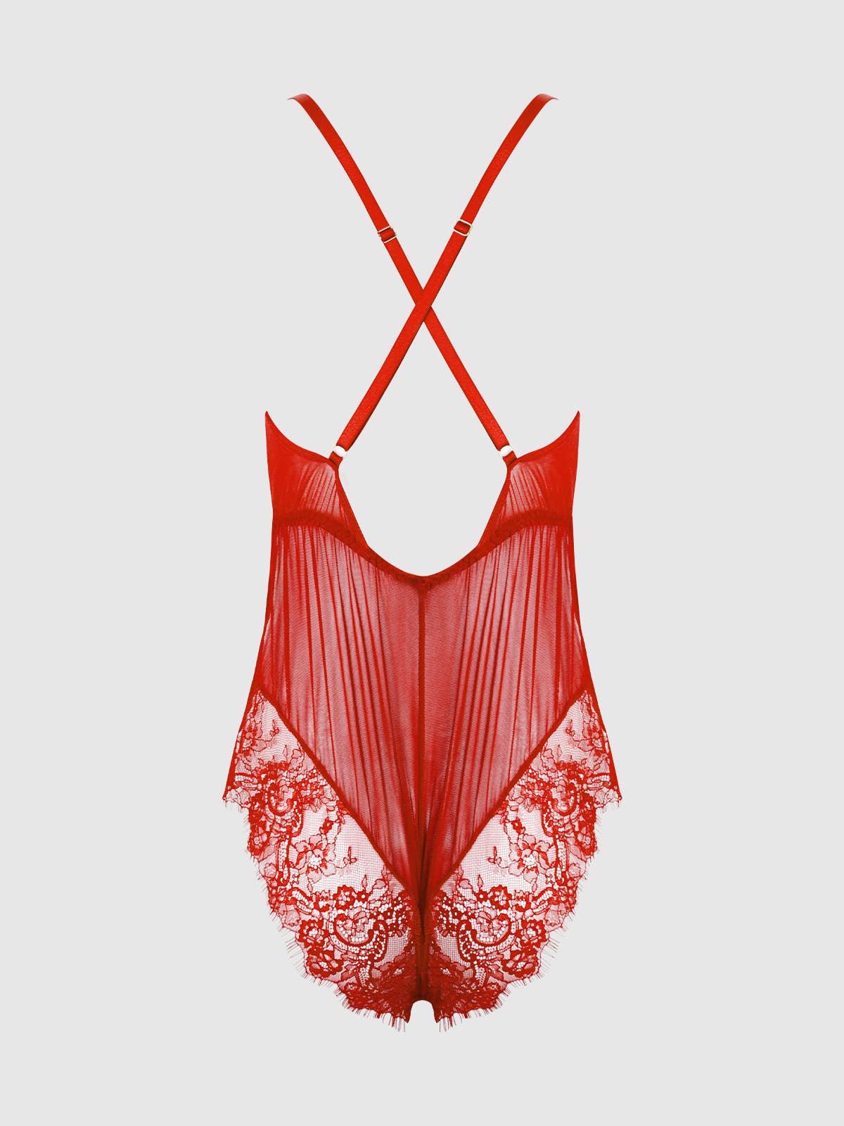 Mila Sensually sheer red mesh teddy with hip slits