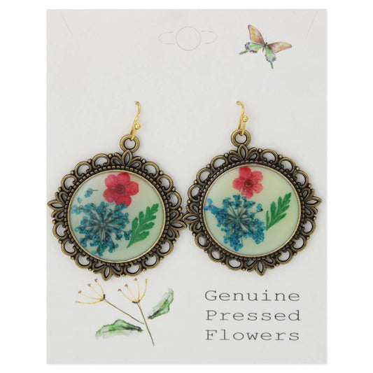 Antique Gold Dried Flower Cameo Earrings