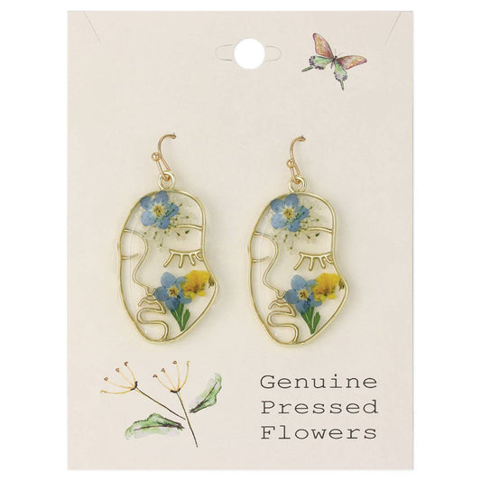 Genuine pressed flower blooming muse earrings -Blue-