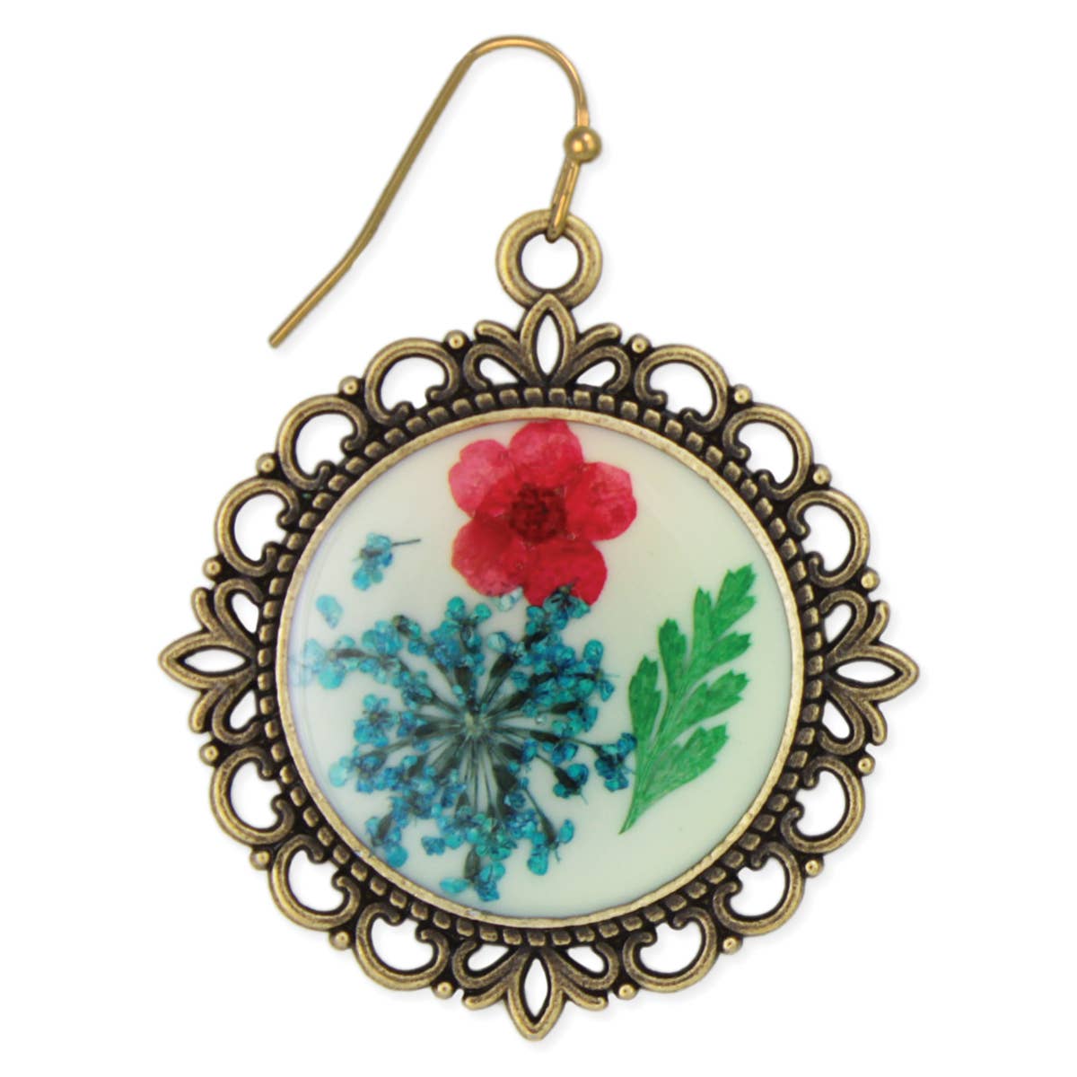 Antique Gold Dried Flower Cameo Earrings