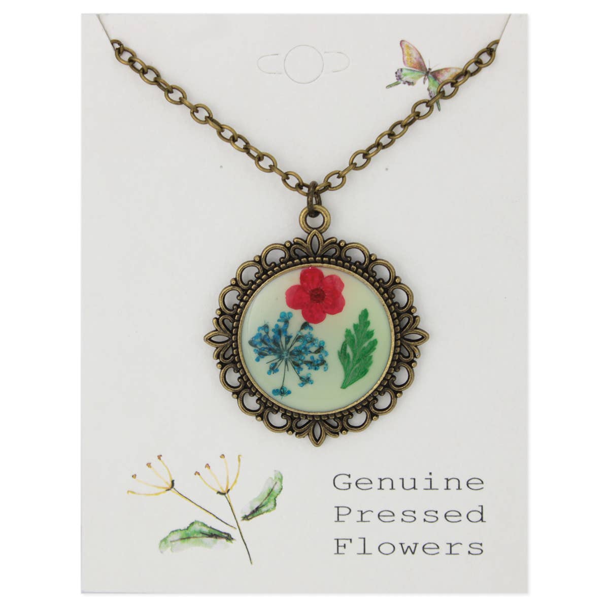 Retro Gold Dried Flower Cameo Necklace