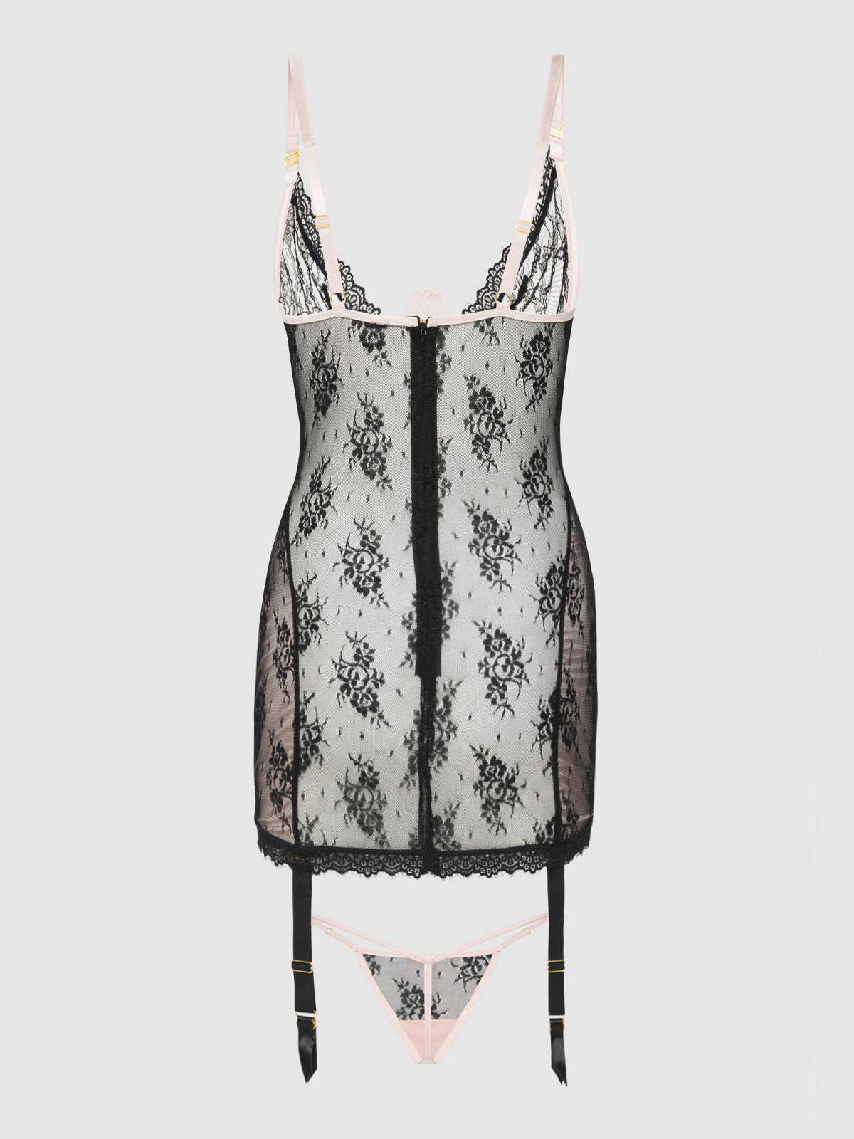 Black and Pink Lace & Satin Chemise