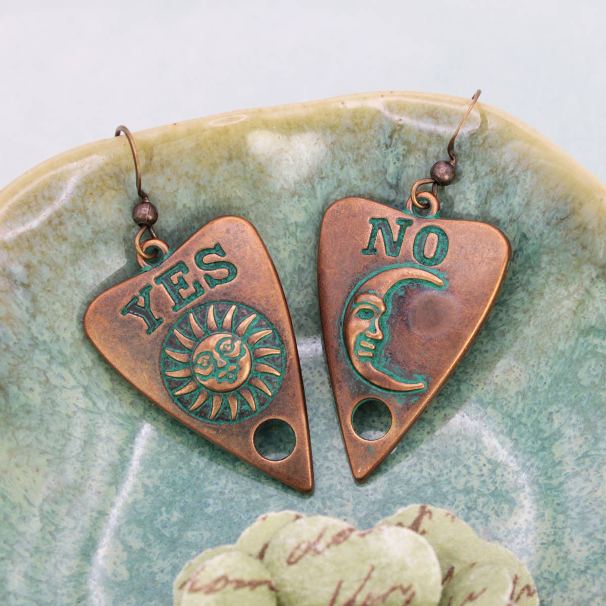 Burnished Gold Patina Yes No Planchet Earrings