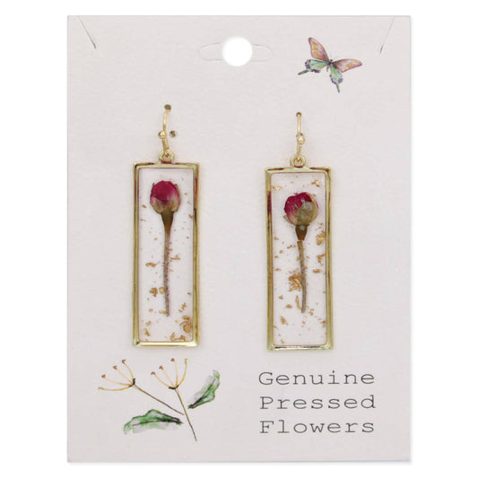Romantic Rosebud genuine pressed flower earrings