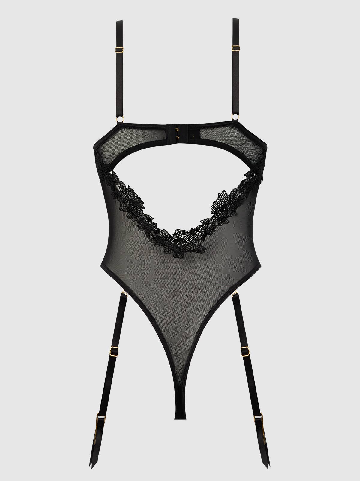 ASHLEY ALEXISS LACE TEDDY: Black