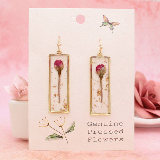 Romantic Rosebud genuine pressed flower earrings
