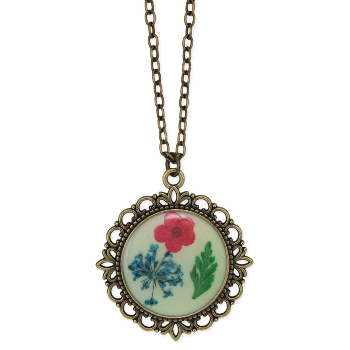 Retro Gold Dried Flower Cameo Necklace