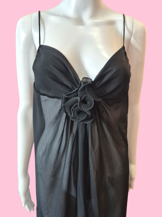 Vintage 60's DIOR Sheer Black Chiffon Negligee with Assymetrical Hem
