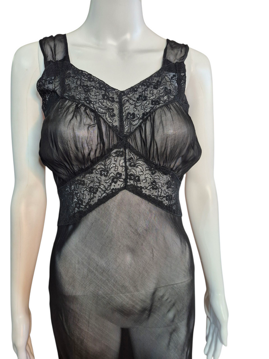 Vintage 1930s sheer chiffon bias cut Negligee