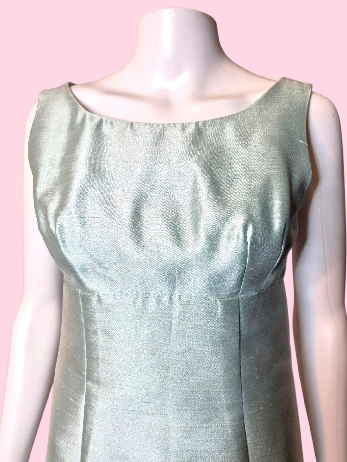 Vintage 1960s Pastel Blue Silk Shantung Evening Dress Decorative Trim Detail