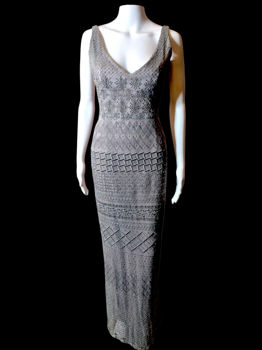 ⭐️Designer⭐️ Vintage 1990s Archival Ineptie Paris Art Deco Embroidered Column Gown with Sequins