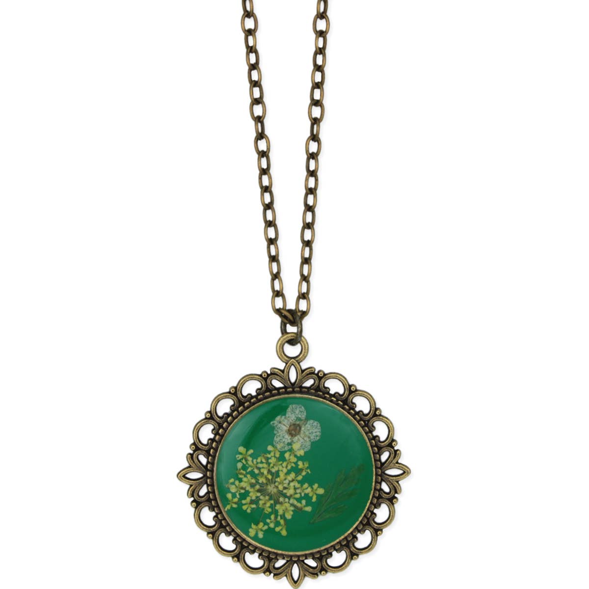 Retro Gold Dried Flower Cameo Necklace