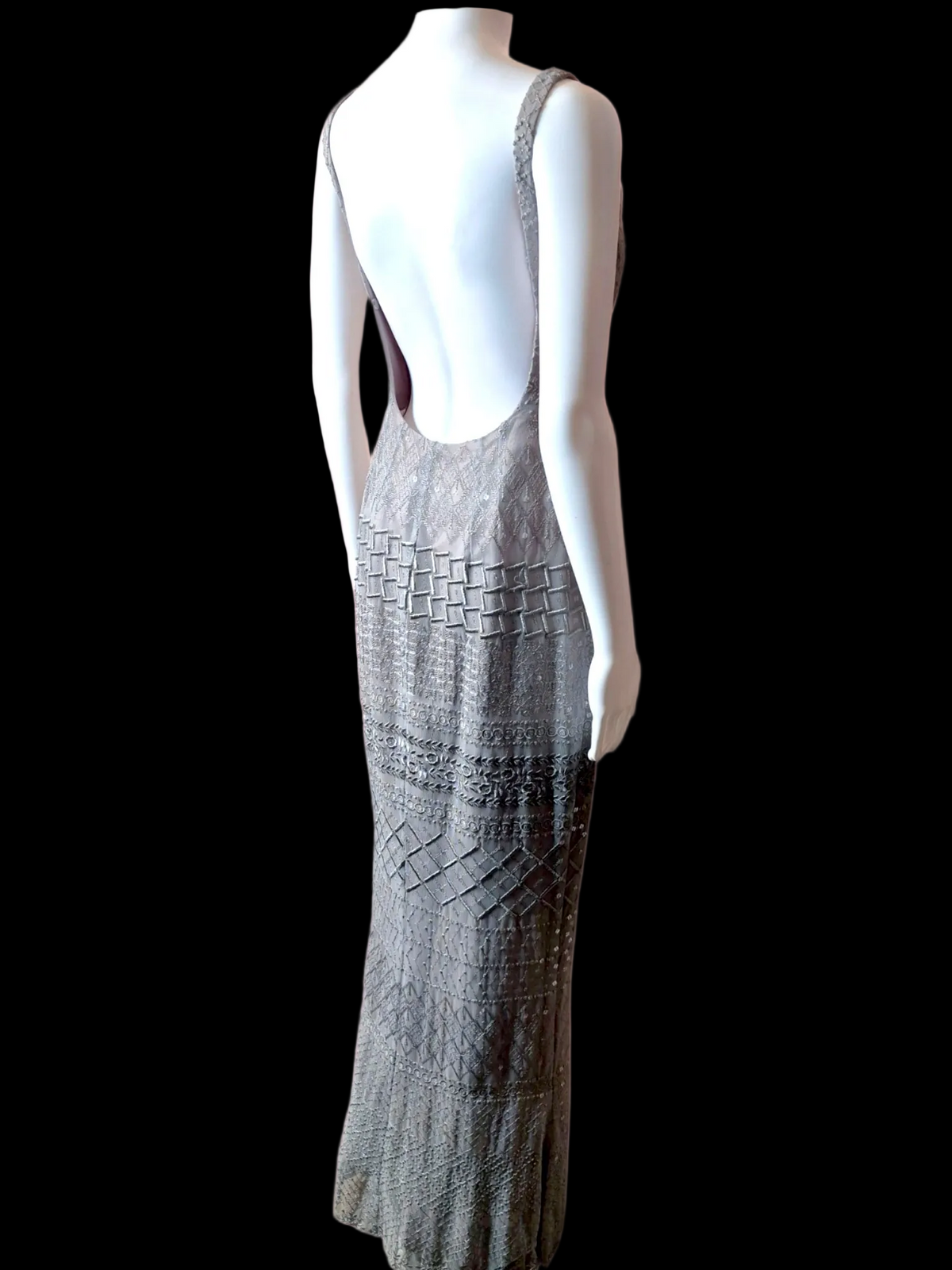 ⭐️Designer⭐️ Vintage 1990s Archival Ineptie Paris Art Deco Embroidered Column Gown with Sequins