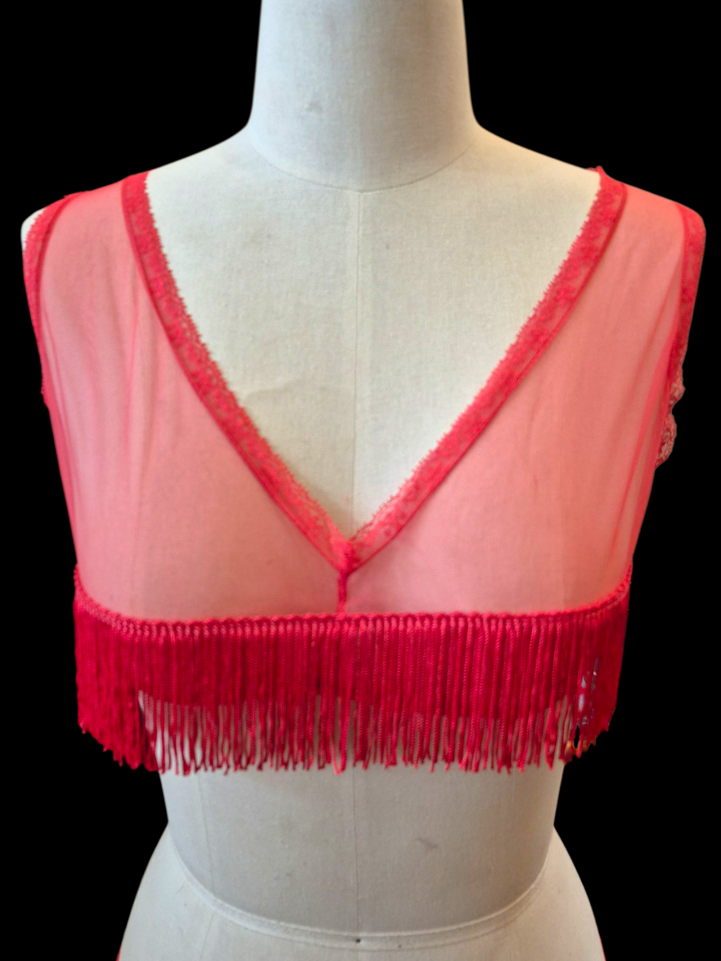 Vintage 1960s 3 pc Red Fringe Burlesque Lingerie Set