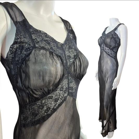 Vintage 1930s sheer chiffon bias cut Negligee