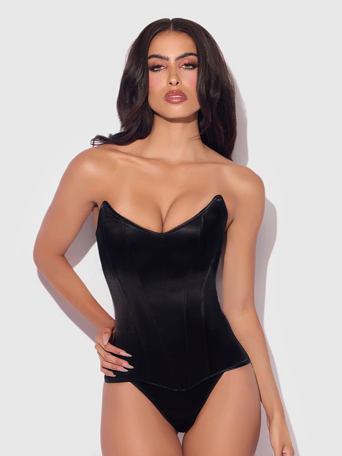 Black Satin Juliet Scoop Neck Corset