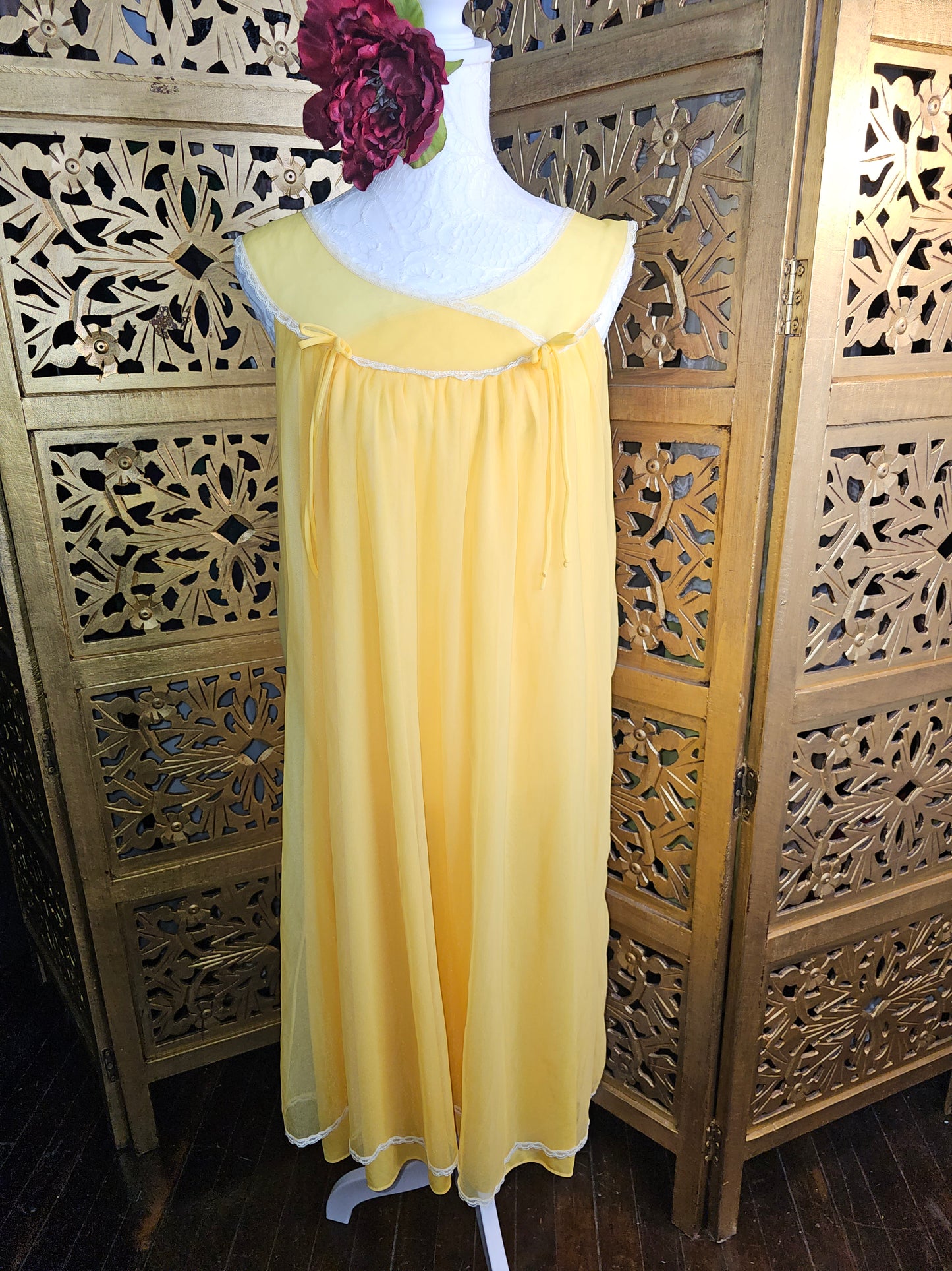 Vintage 1960s Yellow Chiffon Babydoll Nightgown -by Lisette for Al Sterling