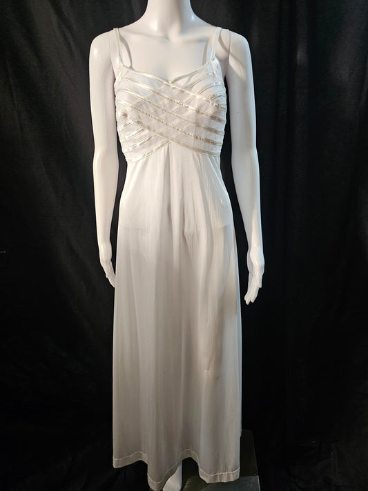 Vintage 1970s Gilead white nylon gown with criss cross bodice