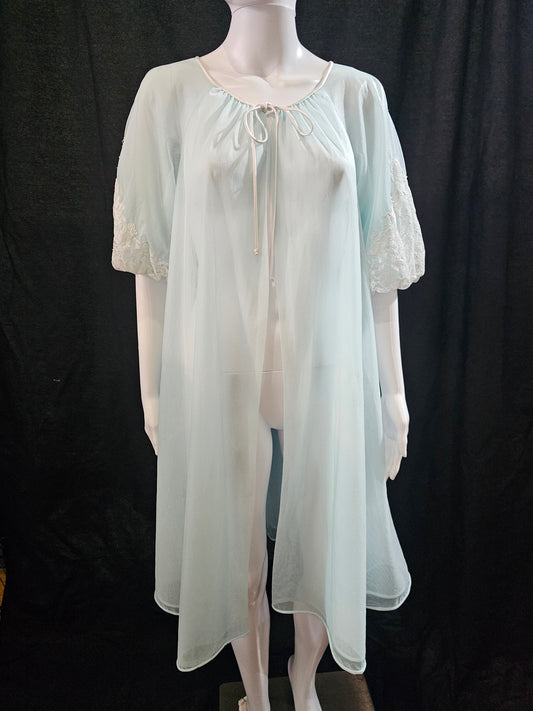 Vintage 1960s Pastel Blue double layer chiffon and lace Peignoir