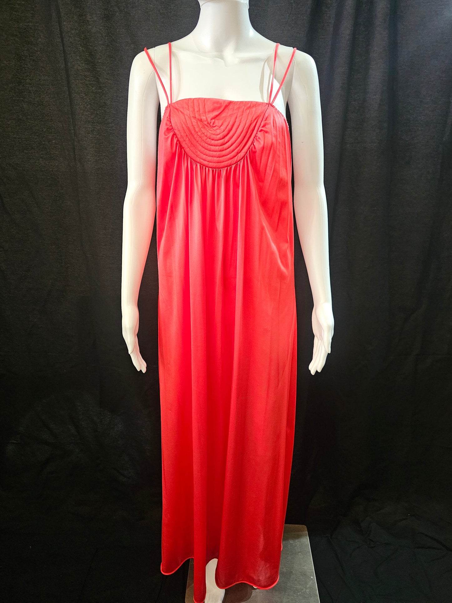 Vintage 1970s long Red Nylon Negligee with double straps