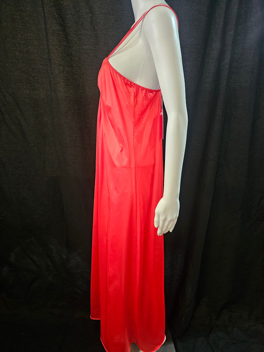 Vintage 1970s long Red Nylon Negligee with double straps