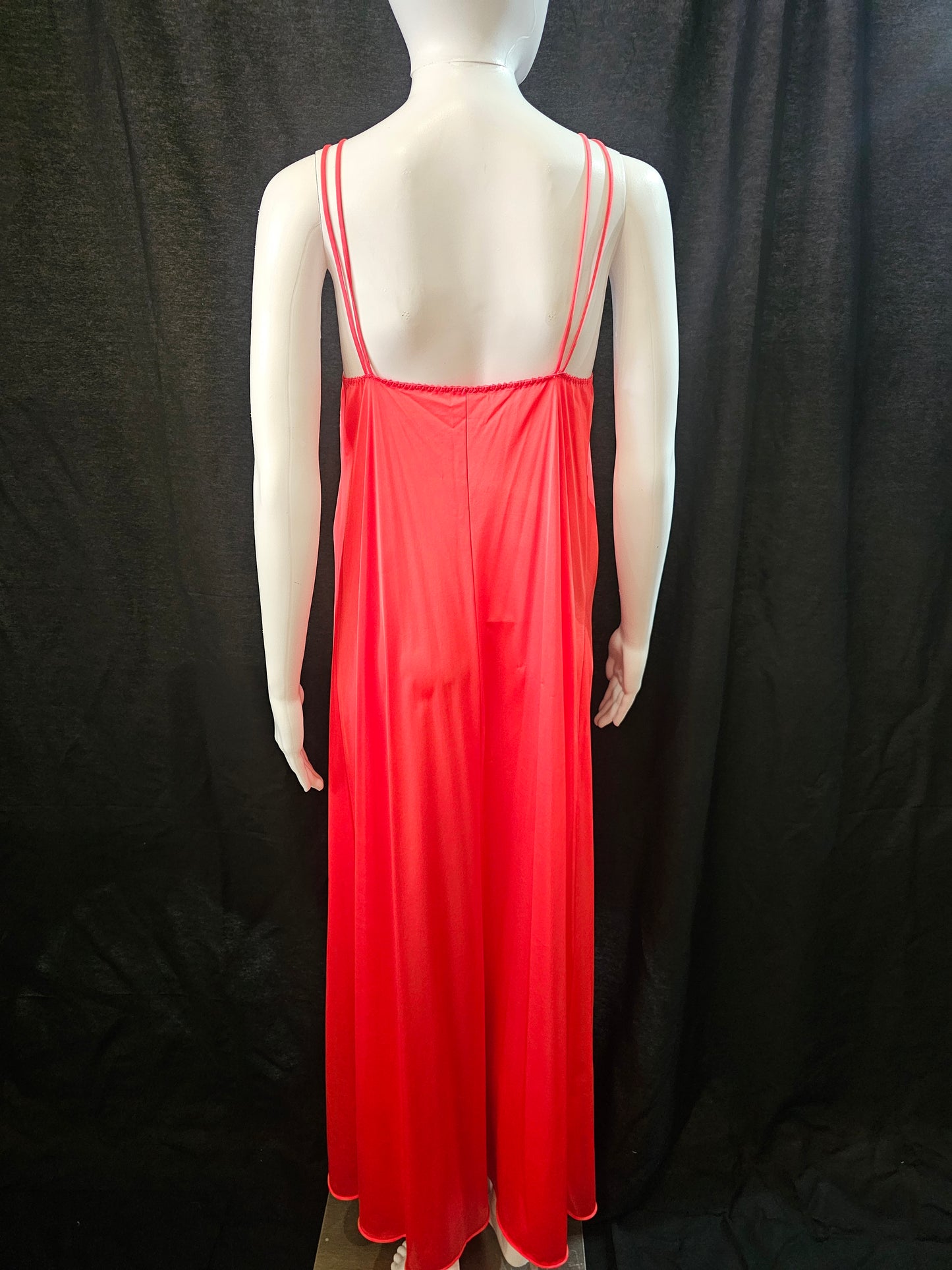 Vintage 1970s long Red Nylon Negligee with double straps