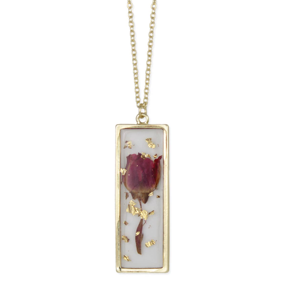 Gold Bar Red Dried Flower Necklace