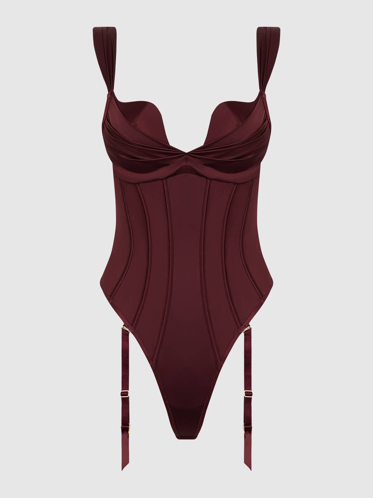 Burgundy Satin Corset Push-Up Teddy