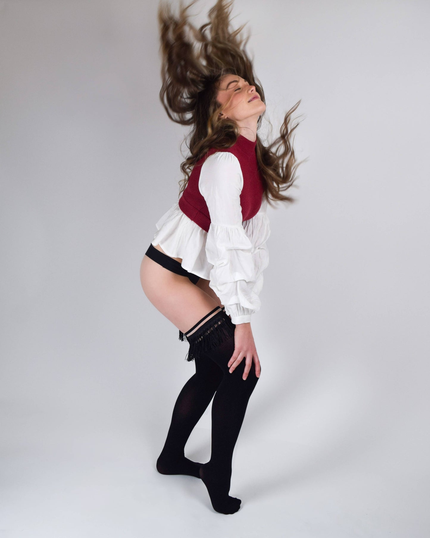 Black Fringe Opaque Thigh-Highs Stockings by Kix'ies