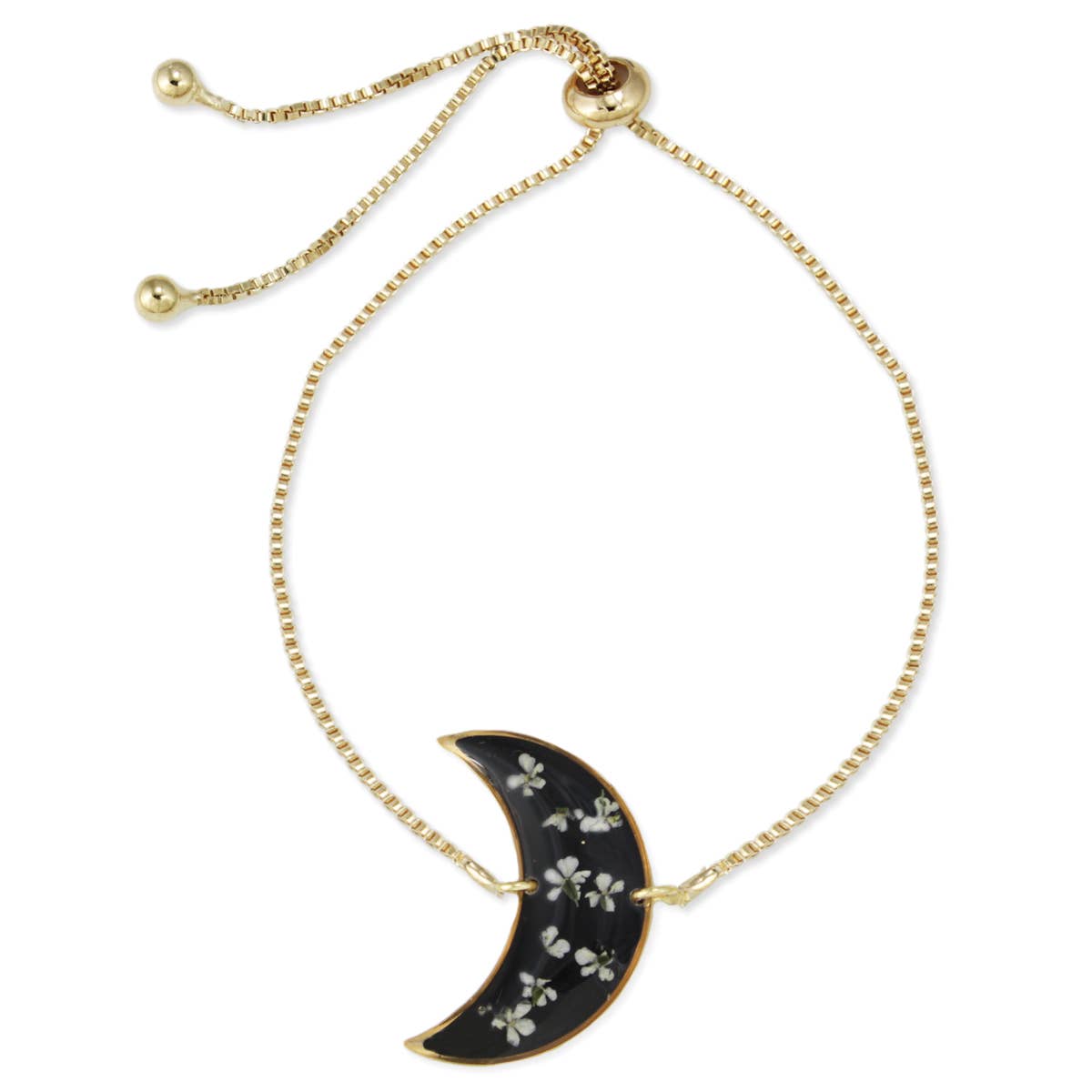 Moon Dried Flower Goldtone Chain Pull Bracelet