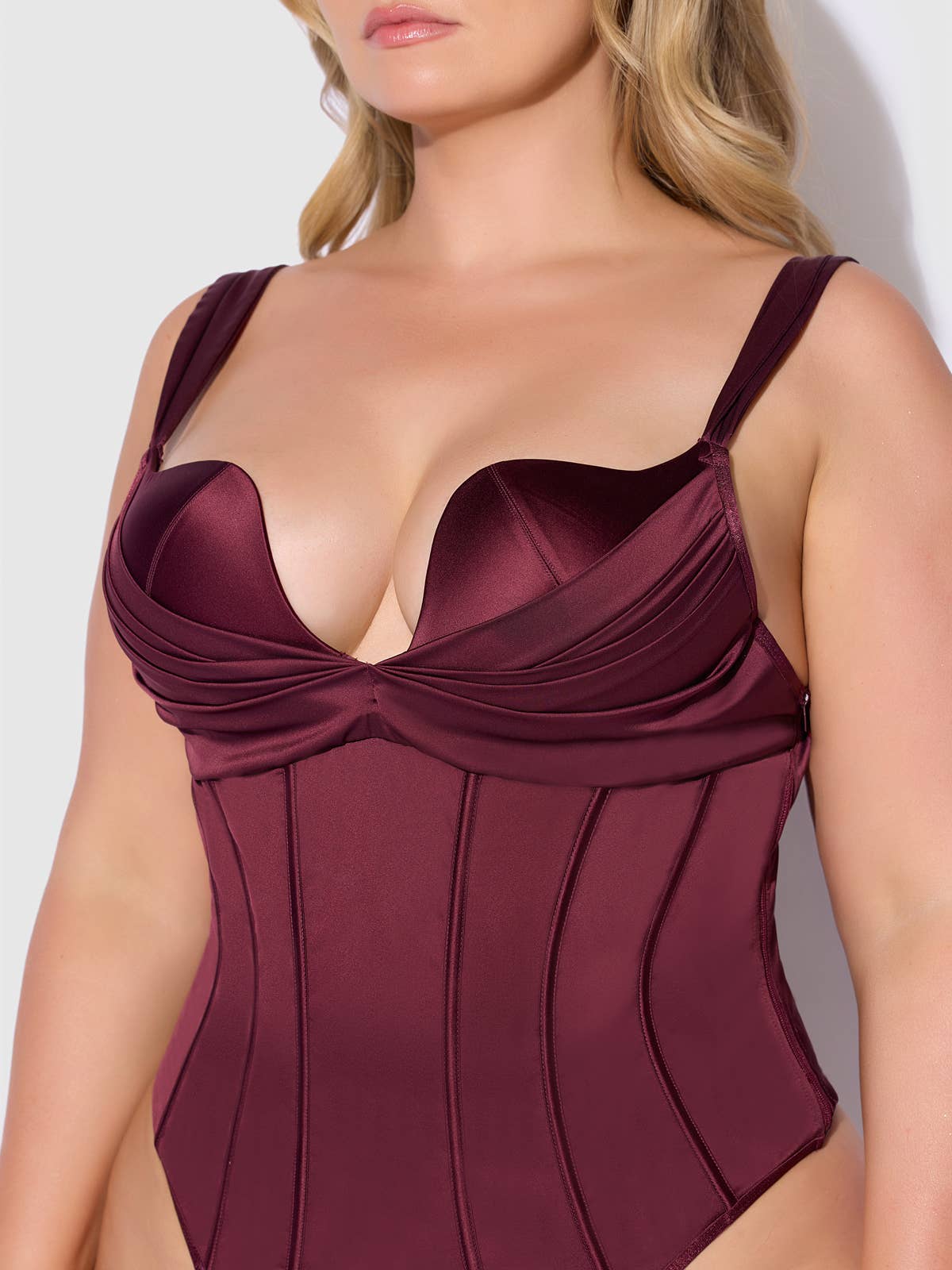 Burgundy Satin Corset Push-Up Teddy