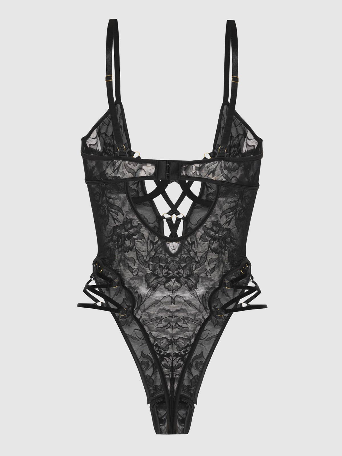 FLORA STRAPPY LACE TEDDY: Black