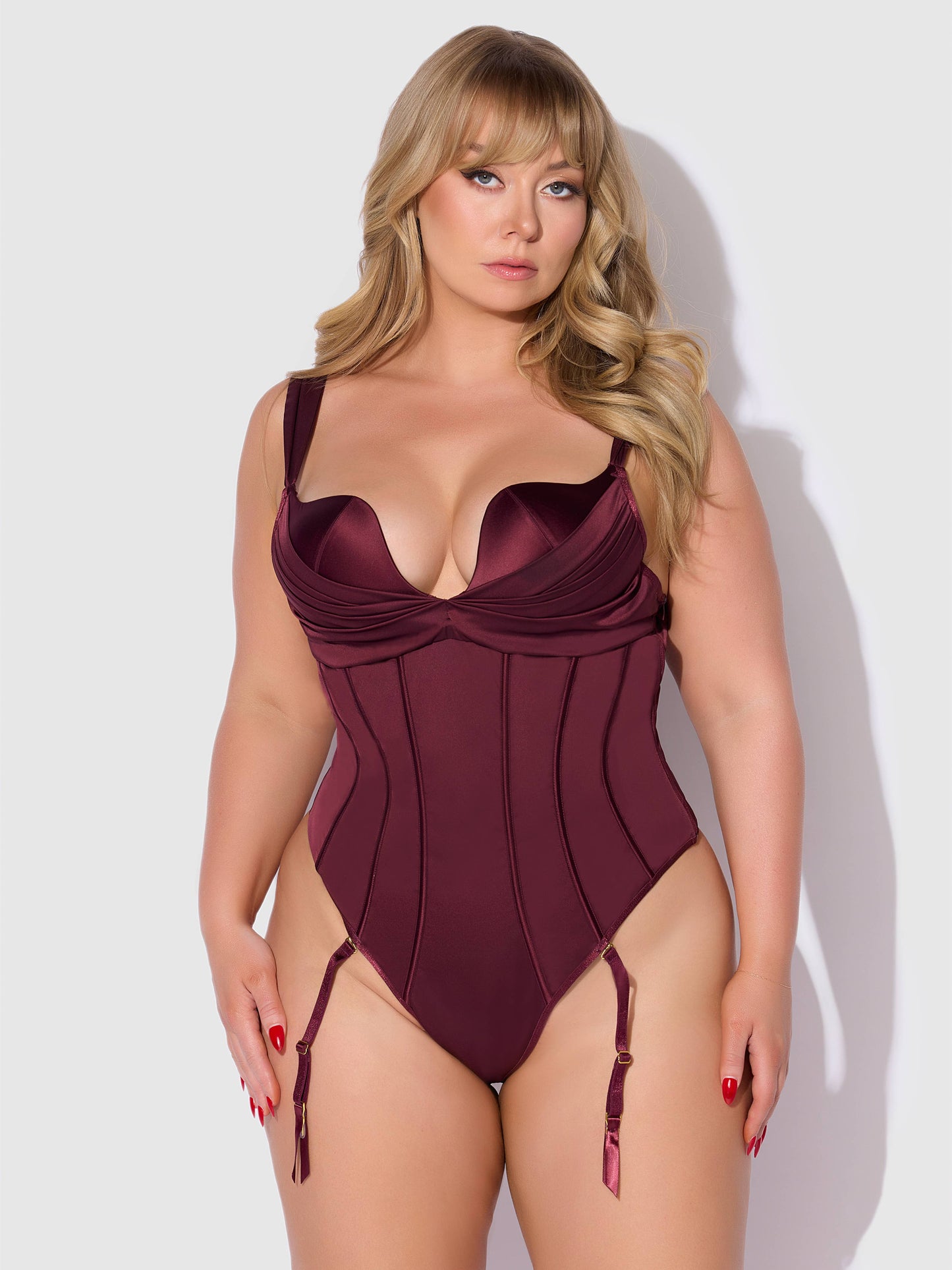 Burgundy Satin Corset Push-Up Teddy