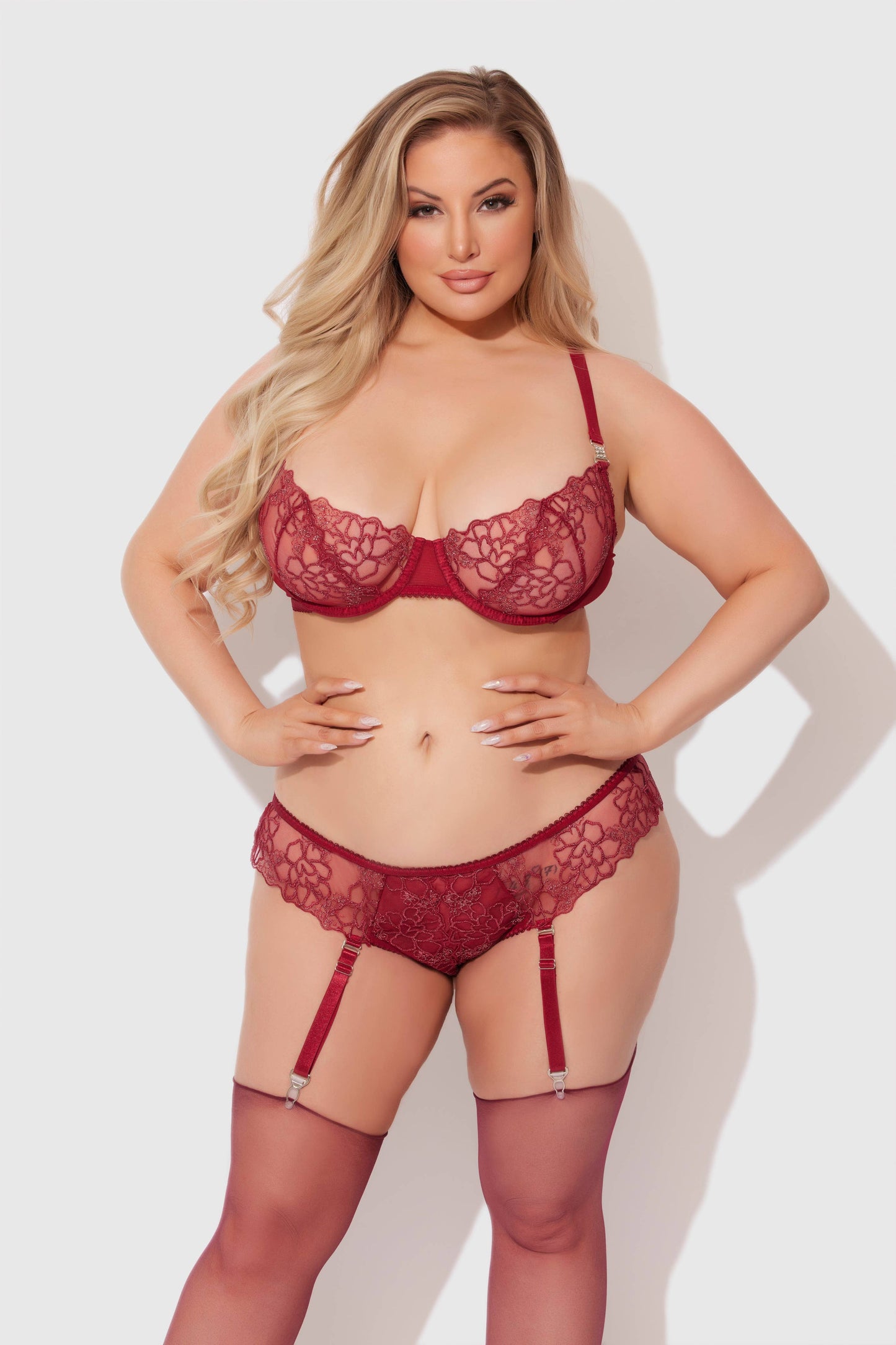 Eden Embroidered Lace Bra & Panty Set: RHUBARB