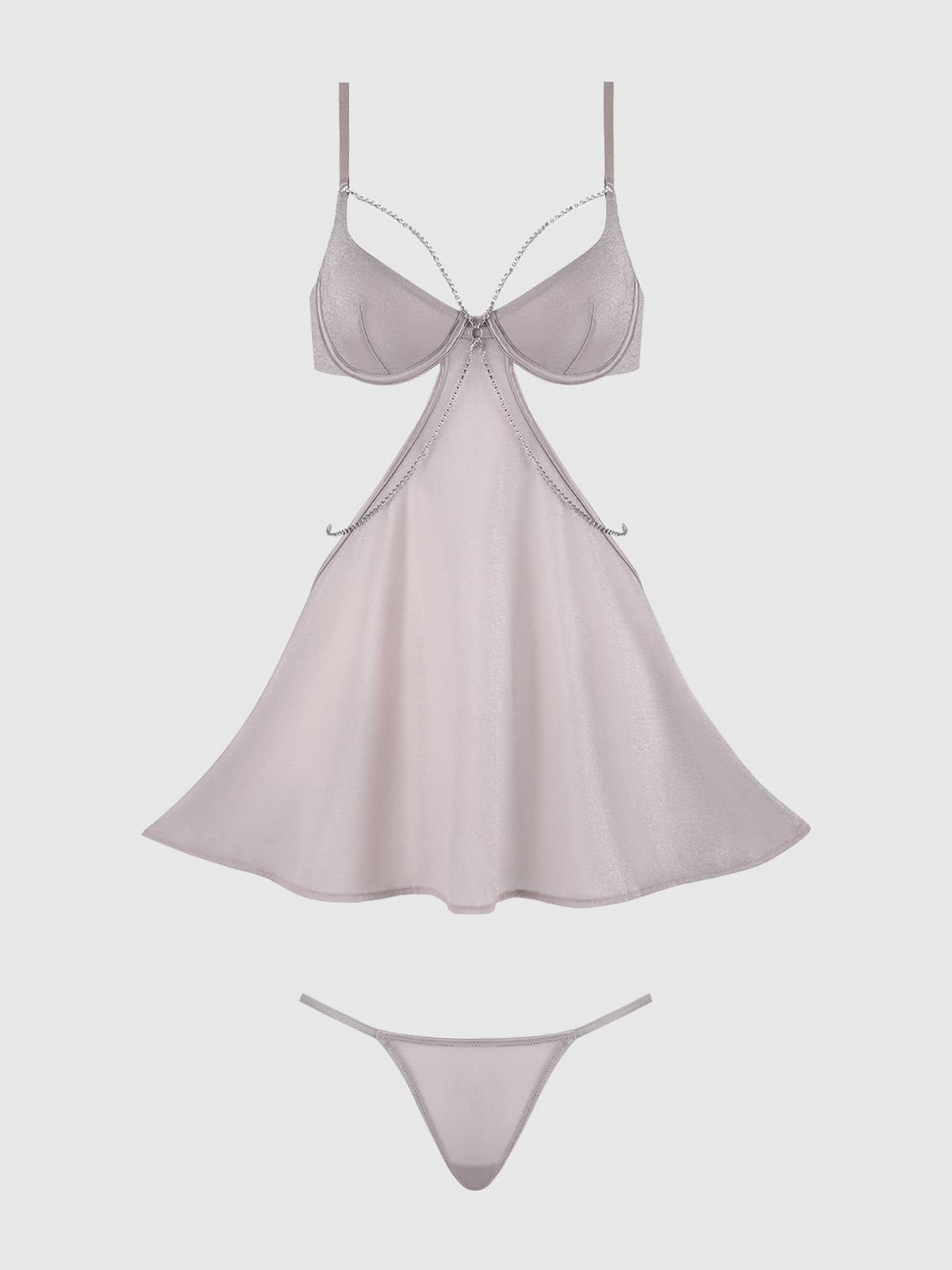 Shimmering Silver Rhinestone Mesh Babydoll