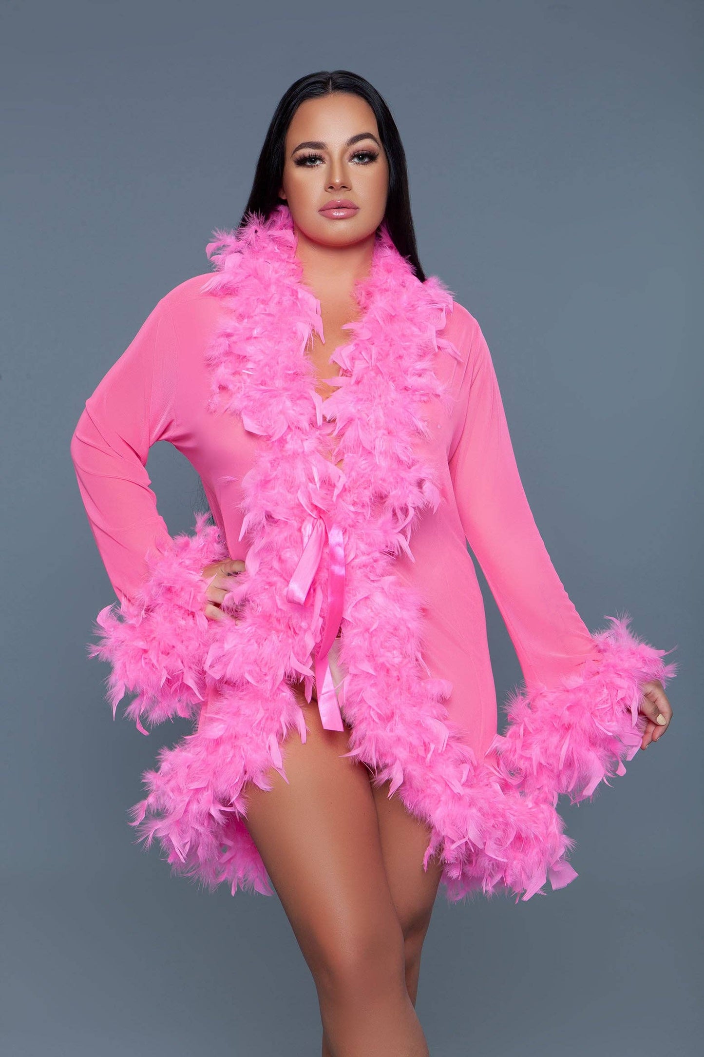 Short & Sheer Flirty Feather Robe
