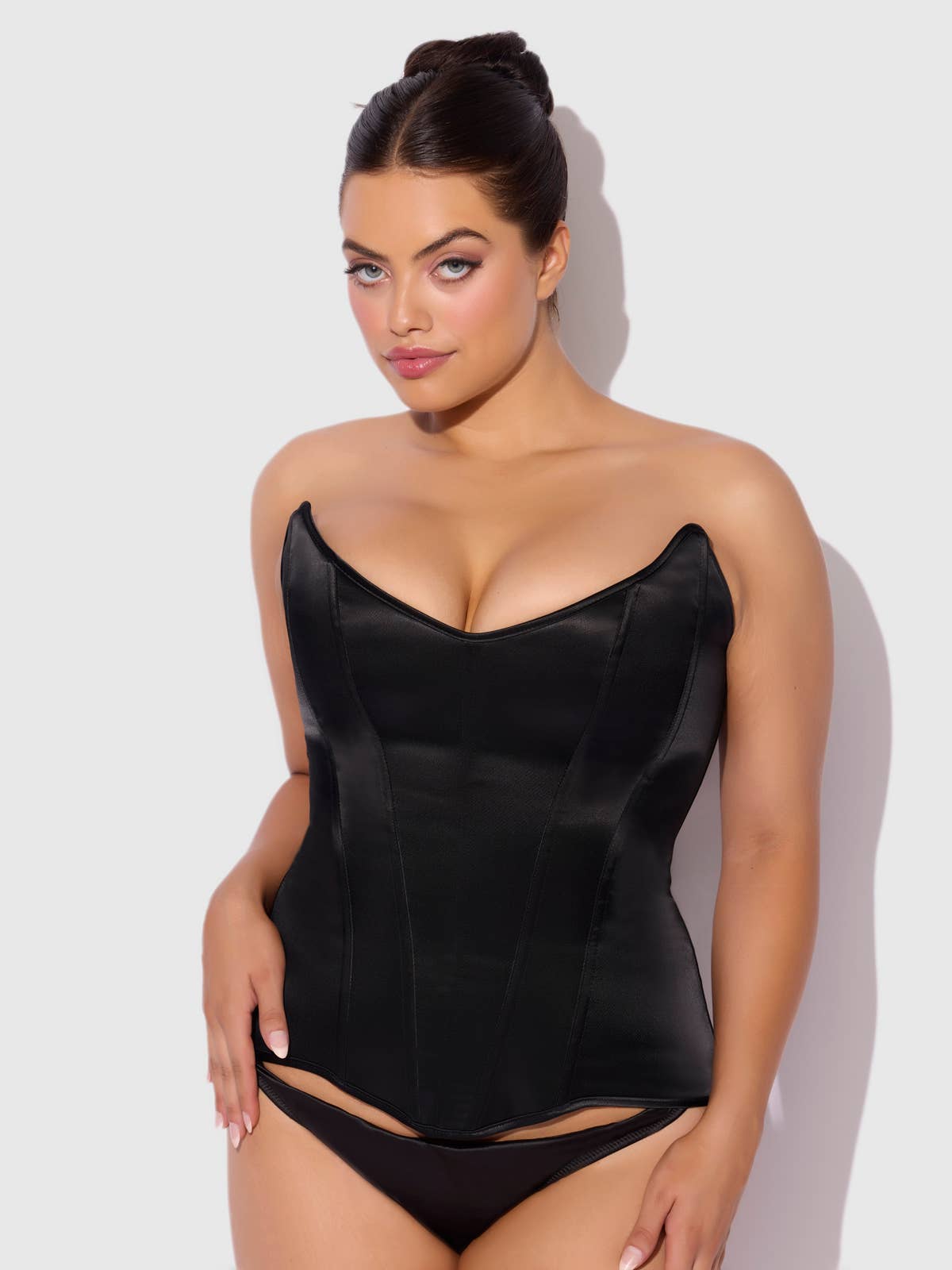 Black Satin Juliet Scoop Neck Corset