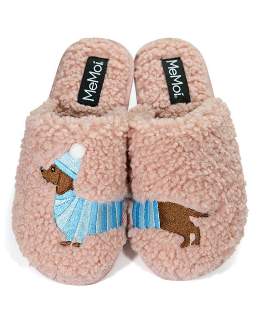 Plush Dachshund Slippers: Blush