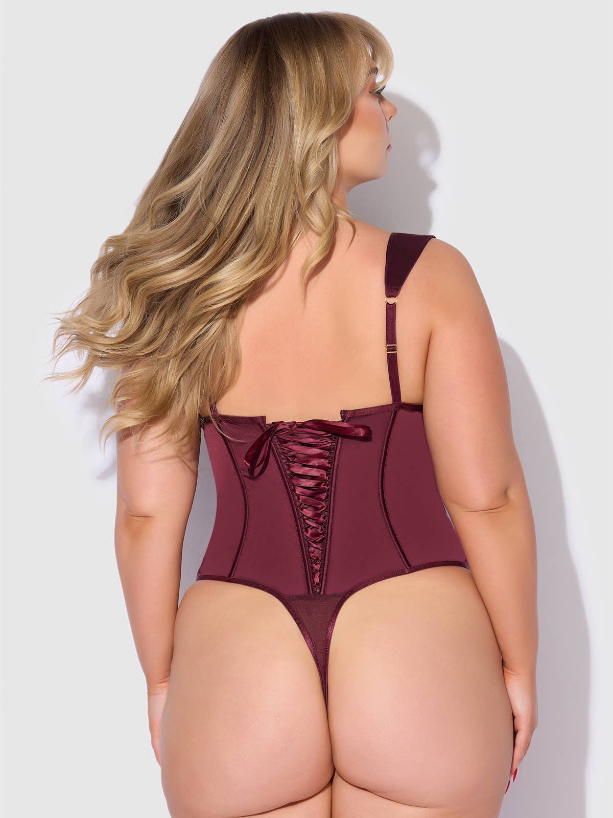 Burgundy Satin Corset Push-Up Teddy