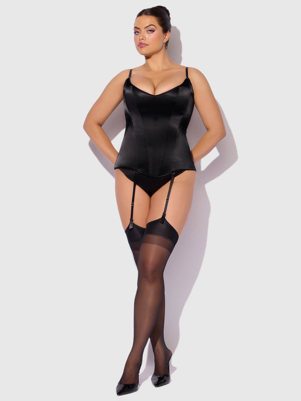 Black Satin Juliet Scoop Neck Corset