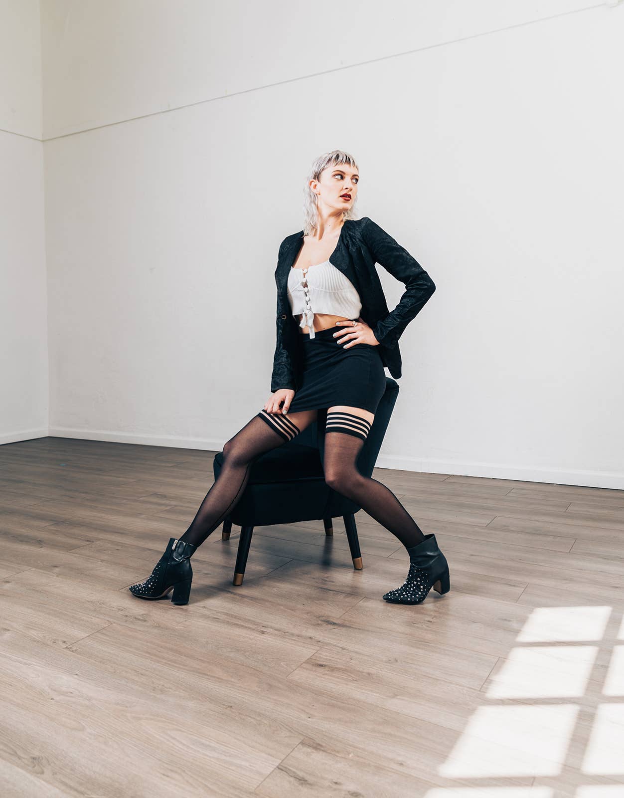 Sheer Black Back-Seam Thigh-Highs Stockings by Kix'ies