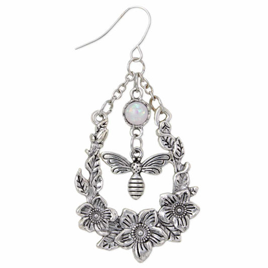 Secret Garden Bee Flower Silver Earrings