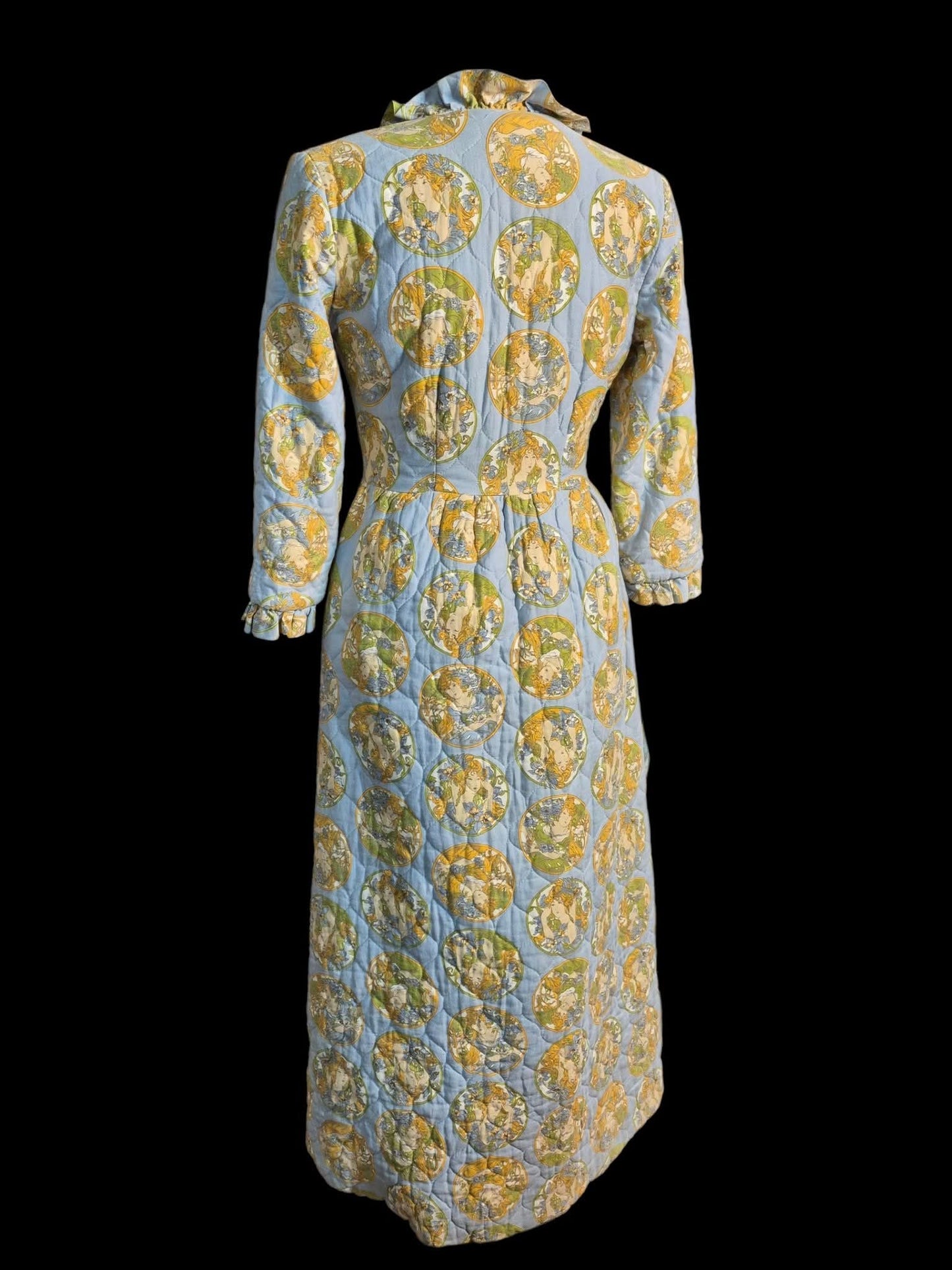 Vintage 70s Quilted Dressing Gown with art deco ladies by Louise Marie