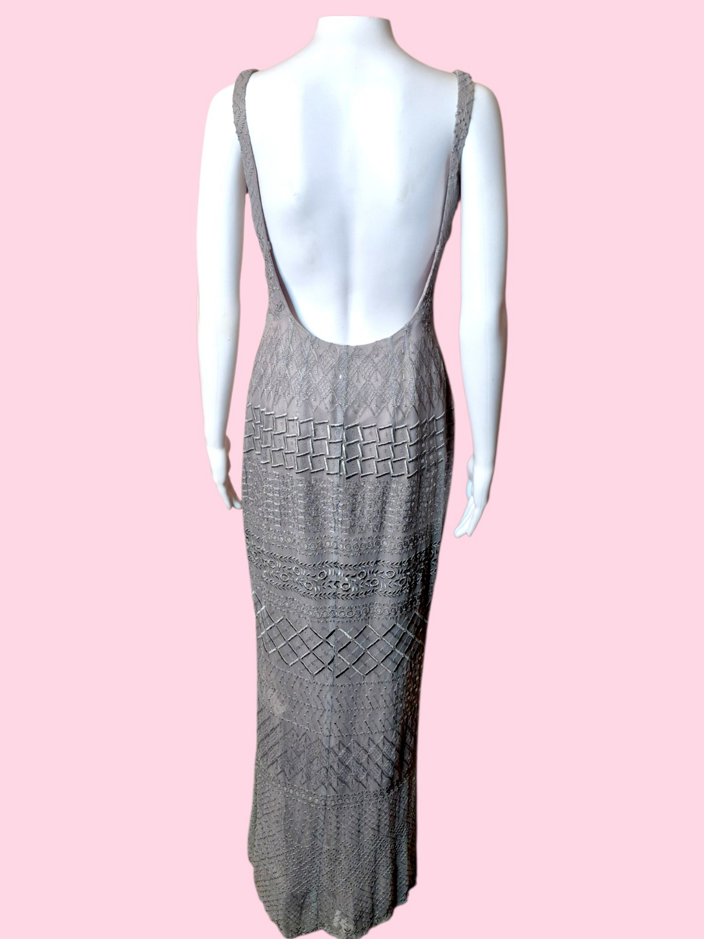 ⭐️Designer⭐️ Vintage 1990s Archival Ineptie Paris Art Deco Embroidered Column Gown with Sequins