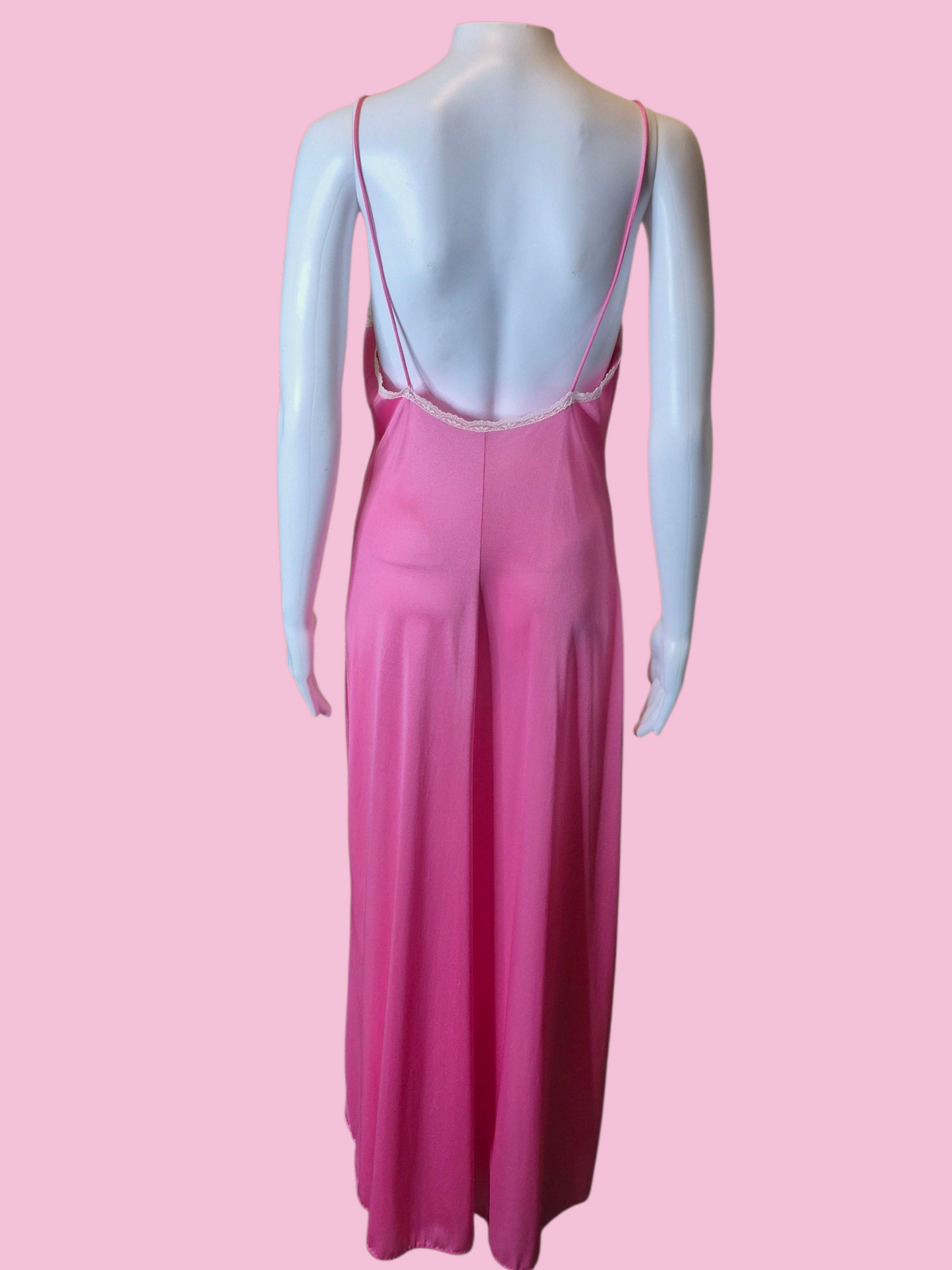 Vintage 60s/70s hot pink nightgown with sheer lace sz M/L