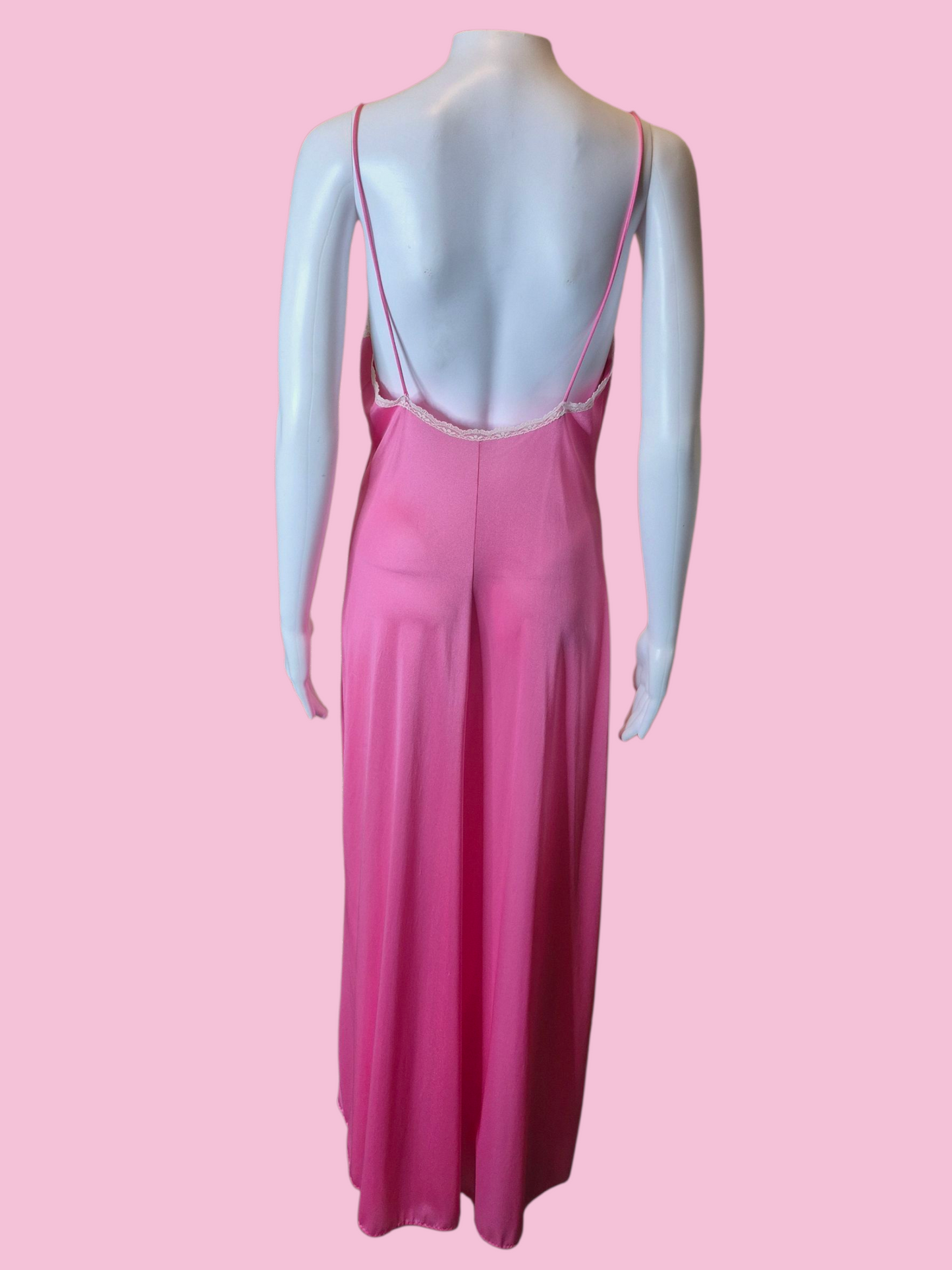 Vintage 60s/70s hot pink nightgown with sheer lace sz M/L