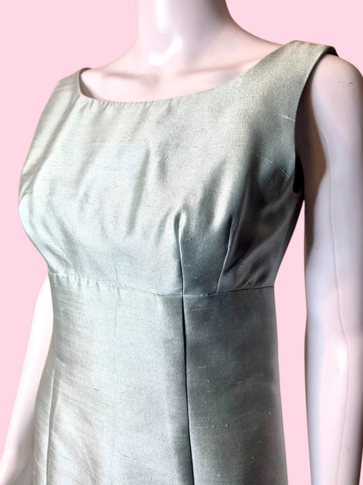 Vintage 1960s Pastel Blue Silk Shantung Evening Dress Decorative Trim Detail