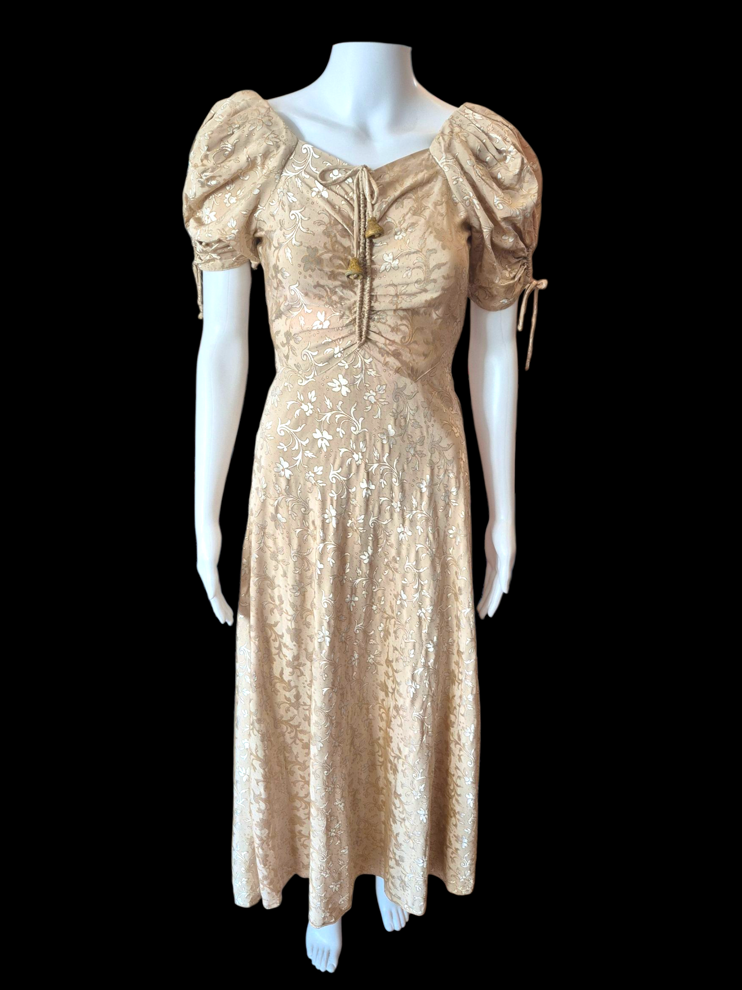 Vintage 1930s Golden Ivory Brocade Evening Gown sz S