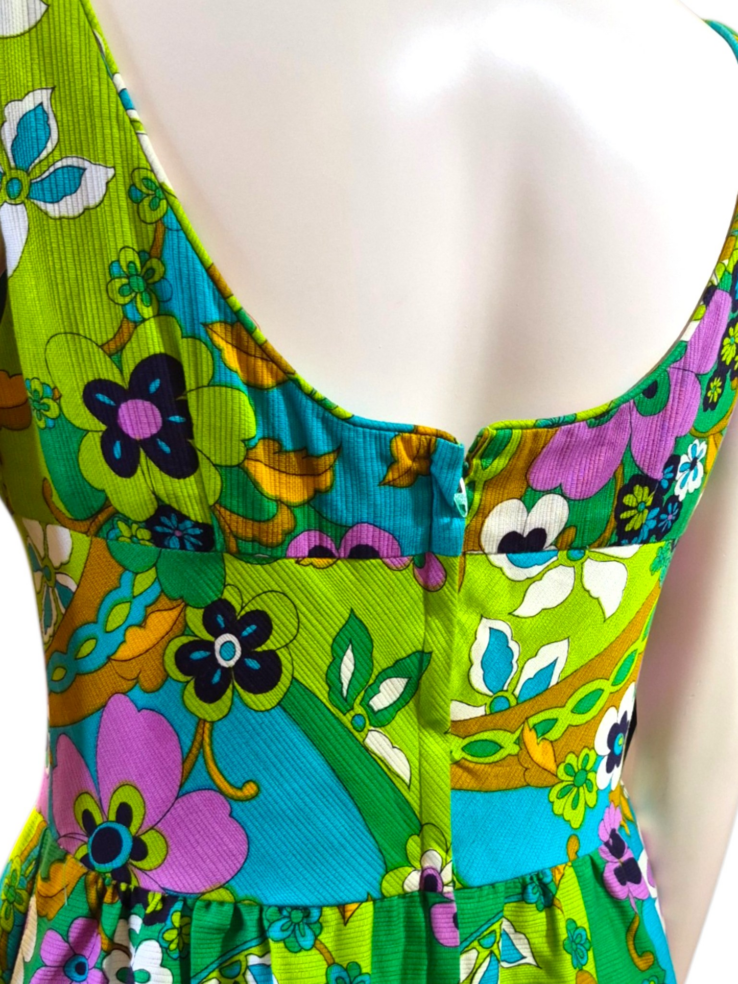 Vintage 1960s Psychedelic Flower Power Maxi Dress | Green & Turquoise Mod Resort Gown