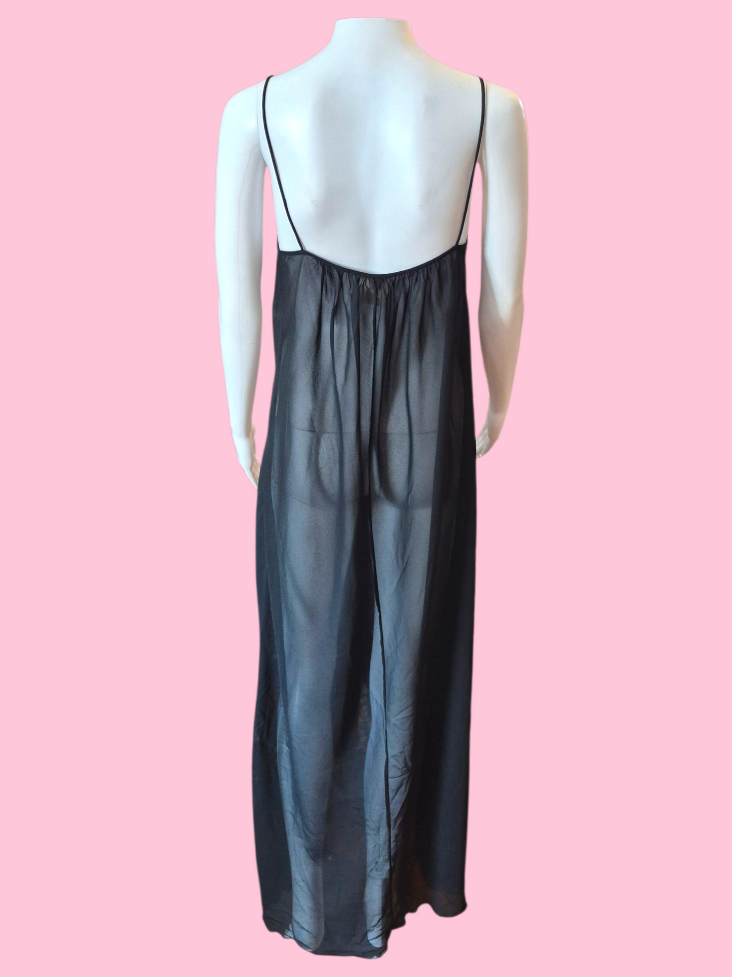 Vintage 60's DIOR Sheer Black Chiffon Negligee with Assymetrical Hem